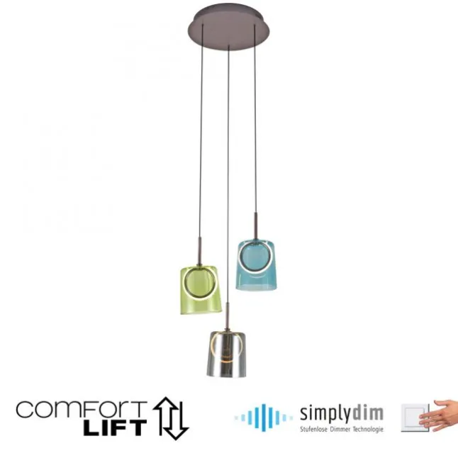LED Pendelleuchte rund 2 flammig mehrfarbig Metallfarbe Kaffee