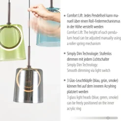 LED Pendelleuchte rund 2 flammig mehrfarbig Metallfarbe Kaffee