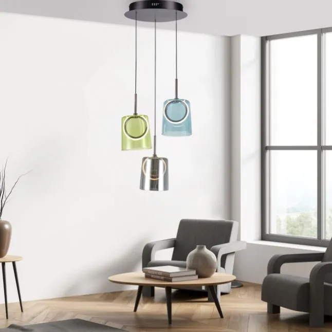 LED Pendelleuchte rund 2 flammig mehrfarbig Metallfarbe Kaffee