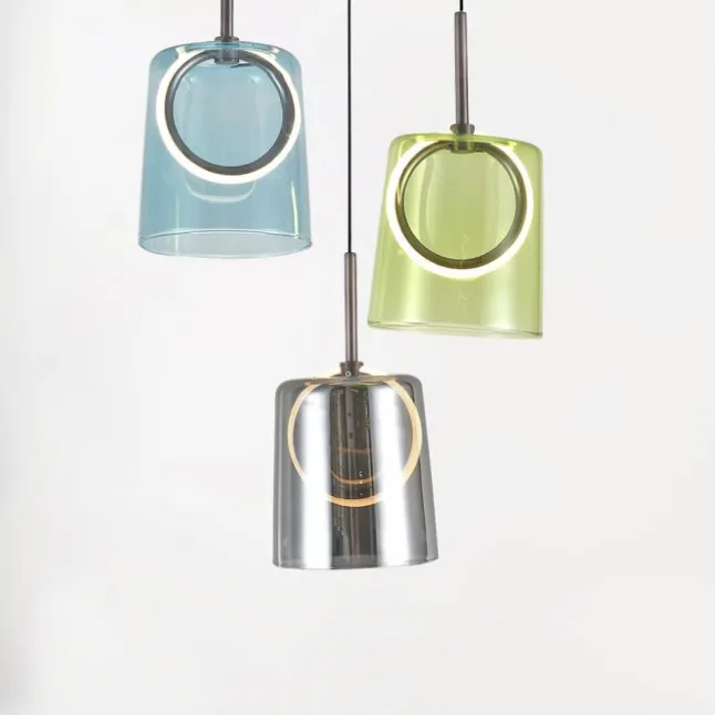 LED Pendelleuchte rund 2 flammig mehrfarbig Metallfarbe Kaffee
