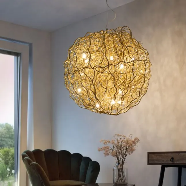 LED Pendelleuchte SAREA goldfarbig aluminium Lichtspiel höhenverstellbar Kunstobjekt
