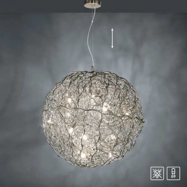 LED Pendelleuchte SAREA silberfarbig aluminium Lichtspiel höhenverstellbar Kunstobjekt