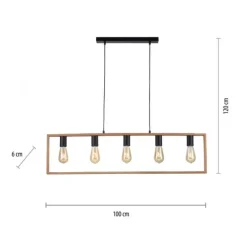 LED Pendelleuchte, schwarz, Esstisch, Holzrahmen, Metall, 5 flammige Pendellampe