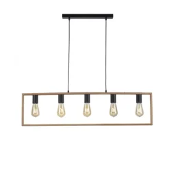 LED Pendelleuchte, schwarz, Esstisch, Holzrahmen, Metall, 5 flammige Pendellampe