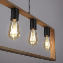 LED Pendelleuchte, schwarz, Esstisch, Holzrahmen, Metall, 5 flammige Pendellampe