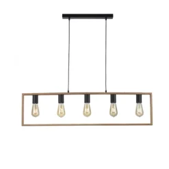 LED Pendelleuchte, schwarz, Esstisch, Holzrahmen, Metall, 5 flammige Pendellampe