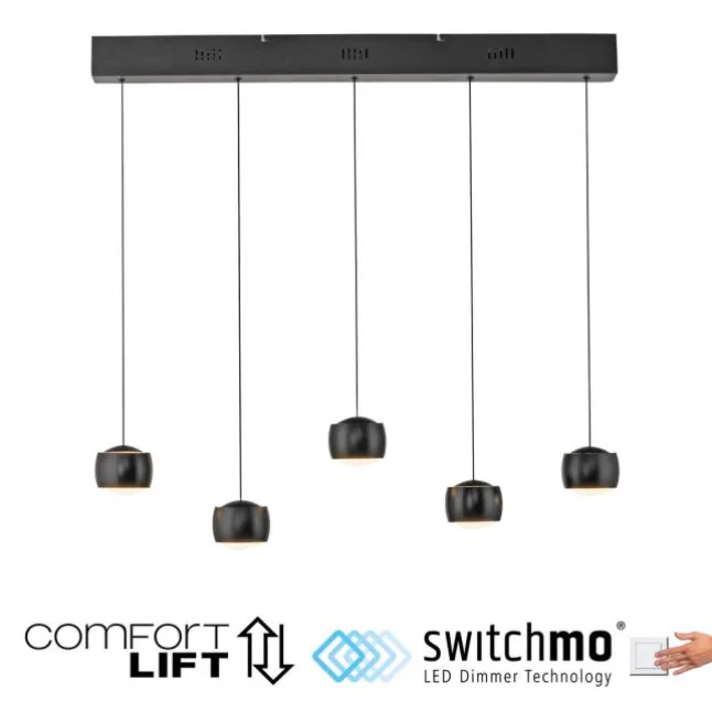LED Pendelleuchte schwarz 5 flammig höhenverstellbar Esszimmer