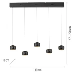 LED Pendelleuchte schwarz 5 flammig höhenverstellbar Esszimmer