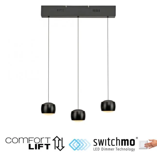 LED Pendelleuchte schwarz 3 flammig höhenverstellbar Esszimmer