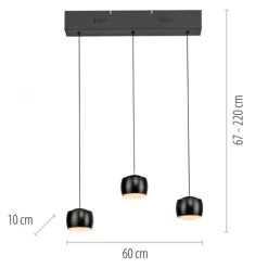 LED Pendelleuchte schwarz 3 flammig höhenverstellbar Esszimmer