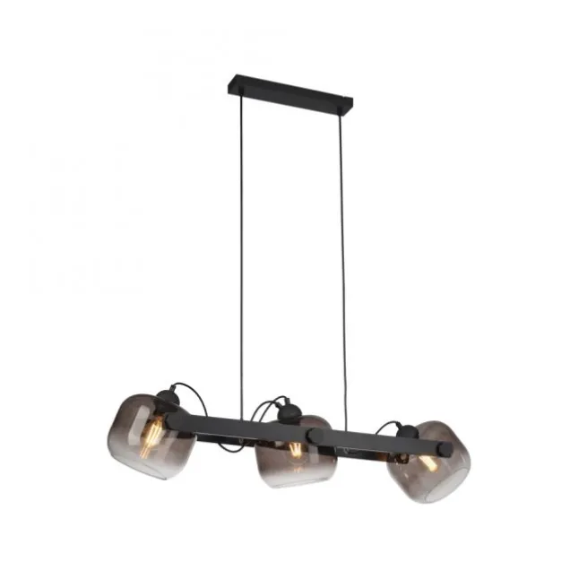 LED Pendelleuchte schwarz 3 flammig Holz Rauchglas höhenverstellbar