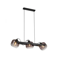 LED Pendelleuchte schwarz 3 flammig Holz Rauchglas höhenverstellbar