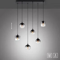 LED Pendelleuchte schwarz 6 flammig Rauchglas modern Wohnlampe