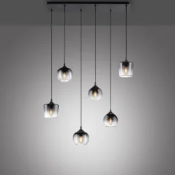 LED Pendelleuchte schwarz 6 flammig Rauchglas modern Wohnlampe