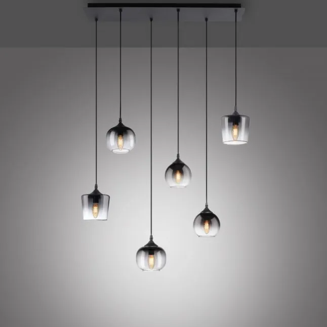 LED Pendelleuchte schwarz 6 flammig Rauchglas modern Wohnlampe