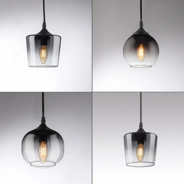 LED Pendelleuchte schwarz 6 flammig Rauchglas modern Wohnlampe