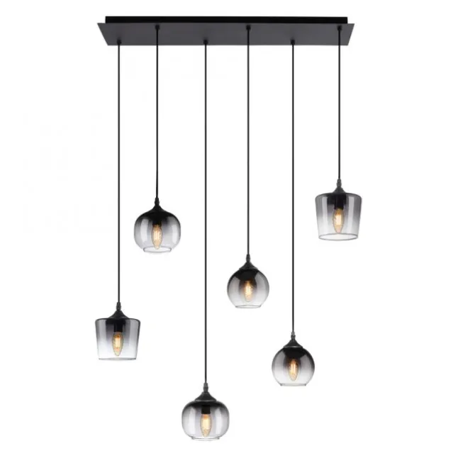 LED Pendelleuchte schwarz 6 flammig Rauchglas modern Wohnlampe