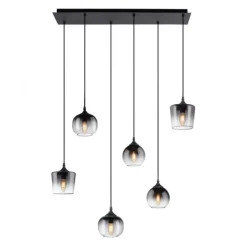 LED Pendelleuchte schwarz 6 flammig Rauchglas modern Wohnlampe