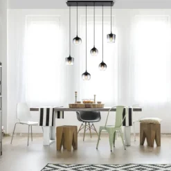 LED Pendelleuchte schwarz 6 flammig Rauchglas modern Wohnlampe