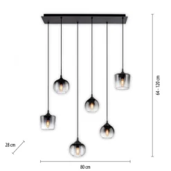 LED Pendelleuchte schwarz 6 flammig Rauchglas modern Wohnlampe