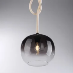 LED Pendelleuchte schwarz 1 flammig Seil beleuchtet höhenverstellbar
