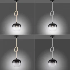 LED Pendelleuchte schwarz 1 flammig Seil beleuchtet höhenverstellbar