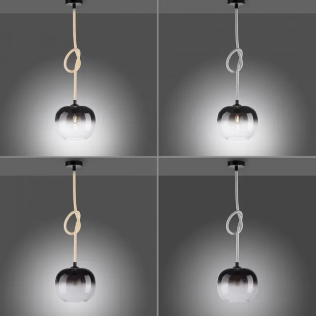 LED Pendelleuchte schwarz 1 flammig Seil beleuchtet höhenverstellbar