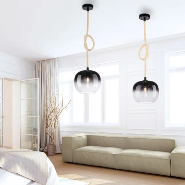 LED Pendelleuchte schwarz 1 flammig Seil beleuchtet höhenverstellbar
