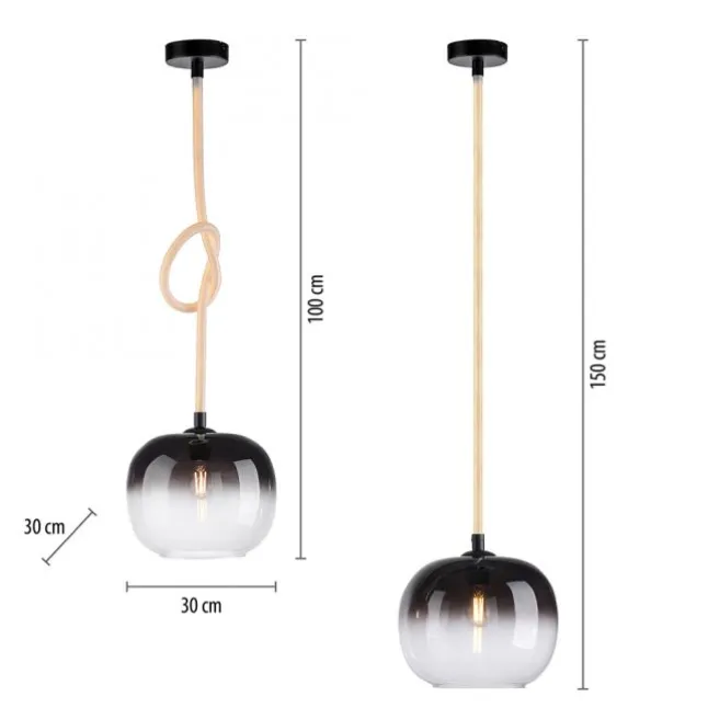 LED Pendelleuchte schwarz 1 flammig Seil beleuchtet höhenverstellbar