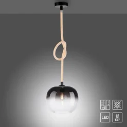 LED Pendelleuchte schwarz 1 flammig Seil beleuchtet höhenverstellbar