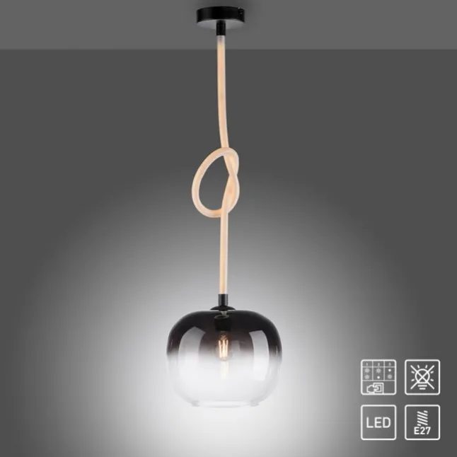 LED Pendelleuchte schwarz 1 flammig Seil beleuchtet höhenverstellbar