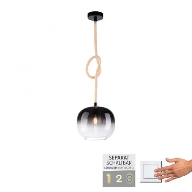 LED Pendelleuchte schwarz 1 flammig Seil beleuchtet höhenverstellbar