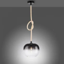 LED Pendelleuchte schwarz 1 flammig Seil beleuchtet höhenverstellbar