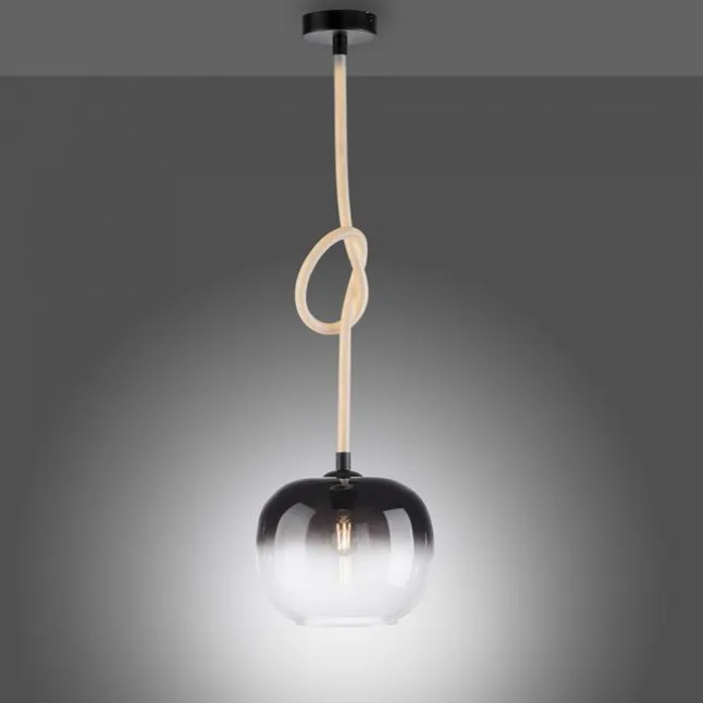 LED Pendelleuchte schwarz 1 flammig Seil beleuchtet höhenverstellbar