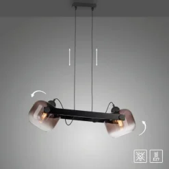 LED Pendelleuchte schwarz 2 flammig Holz Rauchglas höhenverstellbar