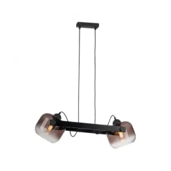 LED Pendelleuchte schwarz 2 flammig Holz Rauchglas höhenverstellbar