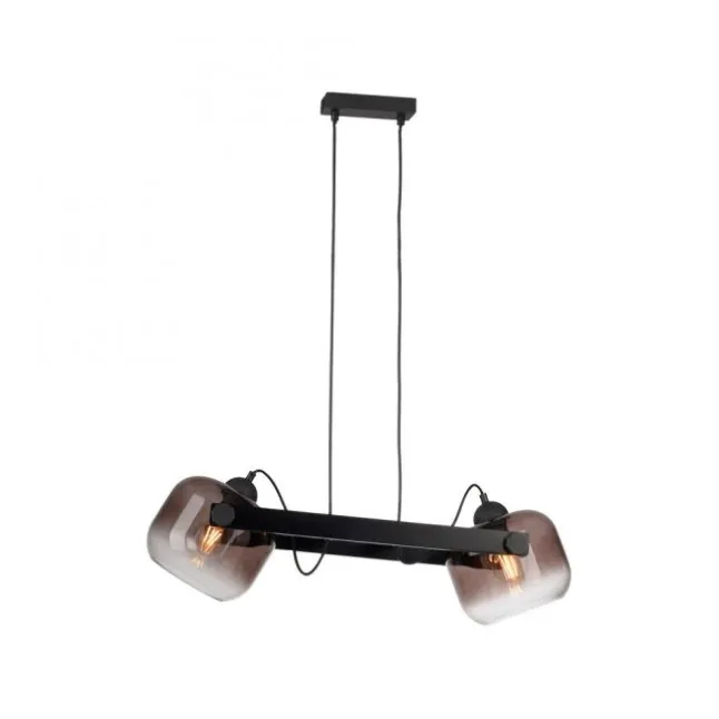 LED Pendelleuchte schwarz 2 flammig Holz Rauchglas höhenverstellbar