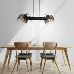 LED Pendelleuchte schwarz 2 flammig Holz Rauchglas höhenverstellbar
