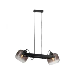 LED Pendelleuchte schwarz 2 flammig Holz Rauchglas höhenverstellbar