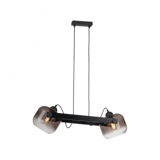 LED Pendelleuchte schwarz 2 flammig Holz Rauchglas höhenverstellbar