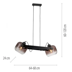 LED Pendelleuchte schwarz 2 flammig Holz Rauchglas höhenverstellbar
