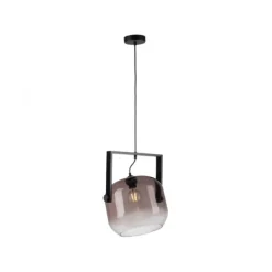 LED Pendelleuchte schwarz 1 flammig Holz Rauchglas höhenverstellbar
