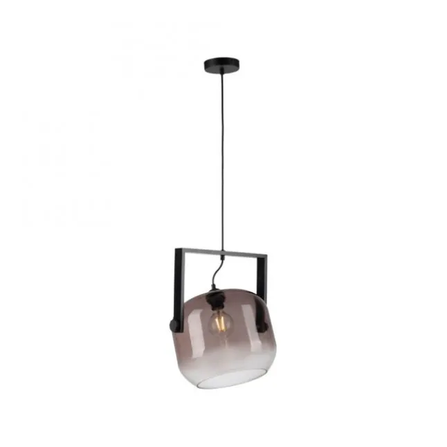 LED Pendelleuchte schwarz 1 flammig Holz Rauchglas höhenverstellbar