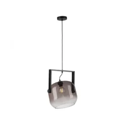 LED Pendelleuchte schwarz 1 flammig Holz Rauchglas höhenverstellbar