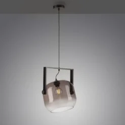 LED Pendelleuchte schwarz 1 flammig Holz Rauchglas höhenverstellbar