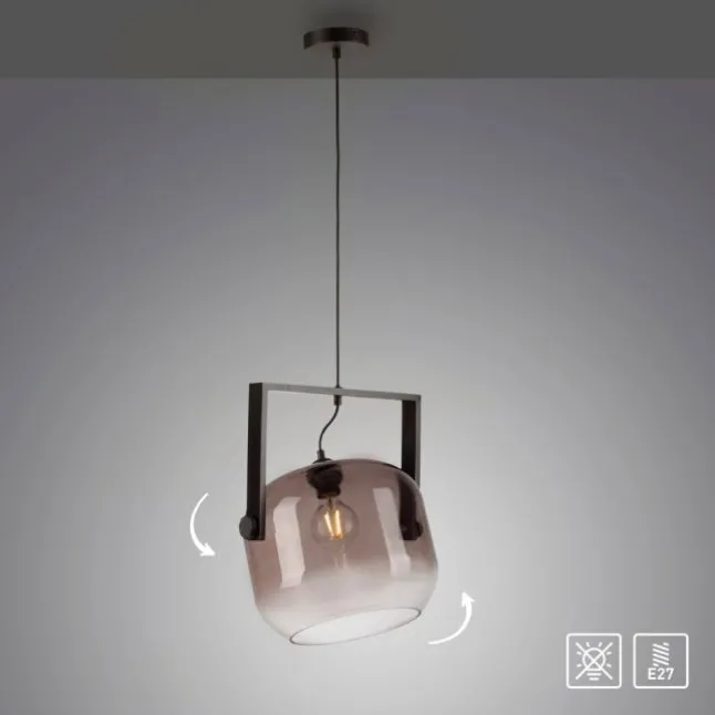 LED Pendelleuchte schwarz 1 flammig Holz Rauchglas höhenverstellbar