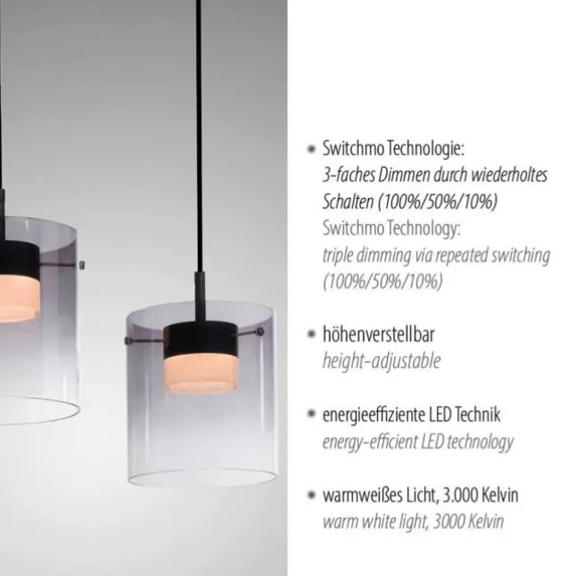 LED Pendelleuchte schwarz 3-flammig dimmbar in 3 Stufen Esszimmer