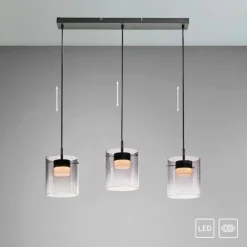 LED Pendelleuchte schwarz 3-flammig dimmbar in 3 Stufen Esszimmer