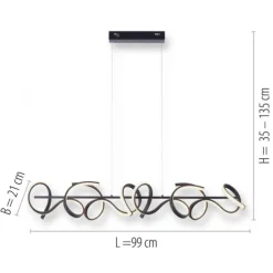 LED Pendelleuchte, schwarz, geschwungenes Design, Dimmfunktion, modern