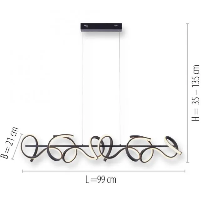 LED Pendelleuchte, schwarz, geschwungenes Design, Dimmfunktion, modern